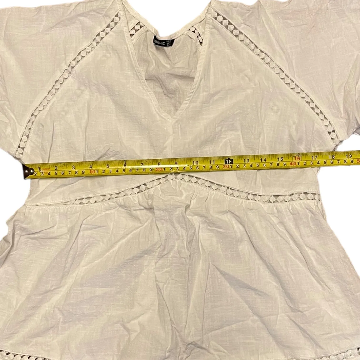 Bloomchic Cotton White Boho Babydoll V Neck Shirt Size 12