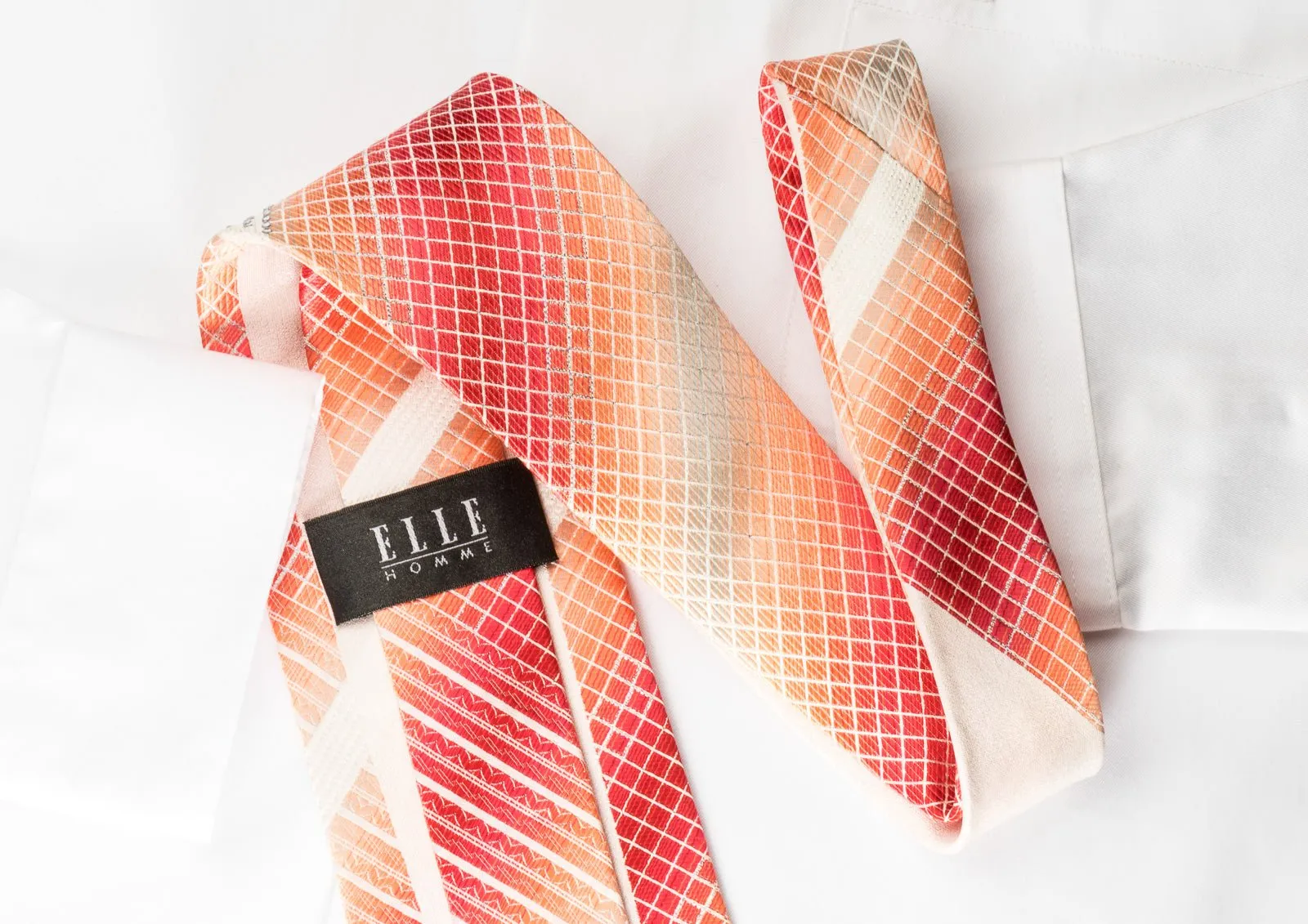 Elle Homme Silk Rhinestone Necktie White Striped On Orange With Silver Sparkles
