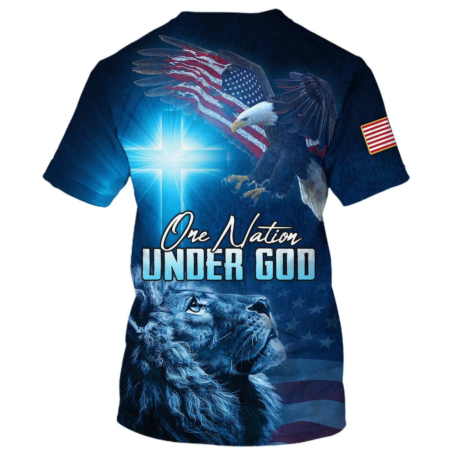 One Nation Under God Lion Cross Eagles 3d T-Shirts - Christian Shirts For Men&Women