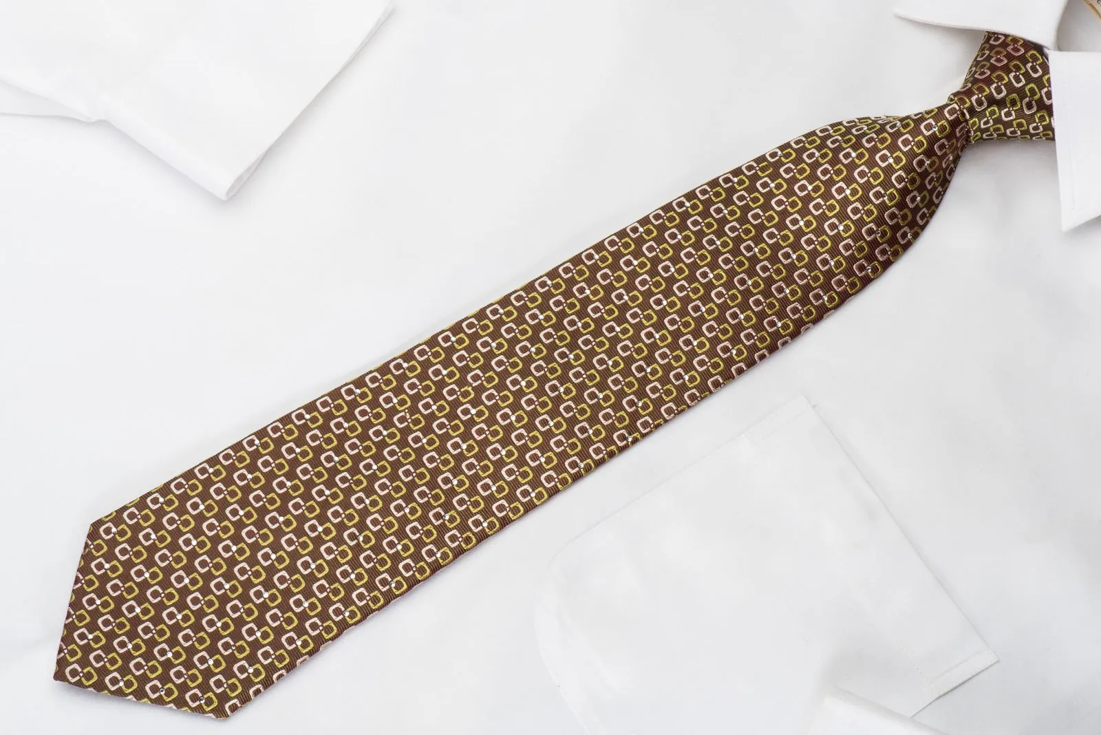 Rhinestone Necktie Green Geometric On Brown With Silver Sparkles