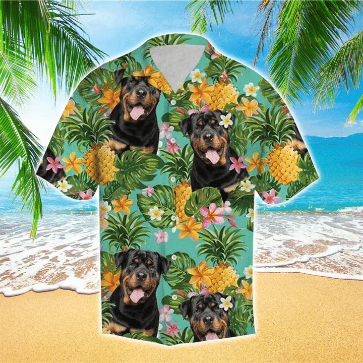 Rottweiler Vacation Hawaiian Shirt, Dog Short Sleeve Hawaiian Aloha Shirt